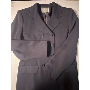 Le Suit Jacket Blazer Size 8 Black Textured Pockets Lined Business Formal, Black